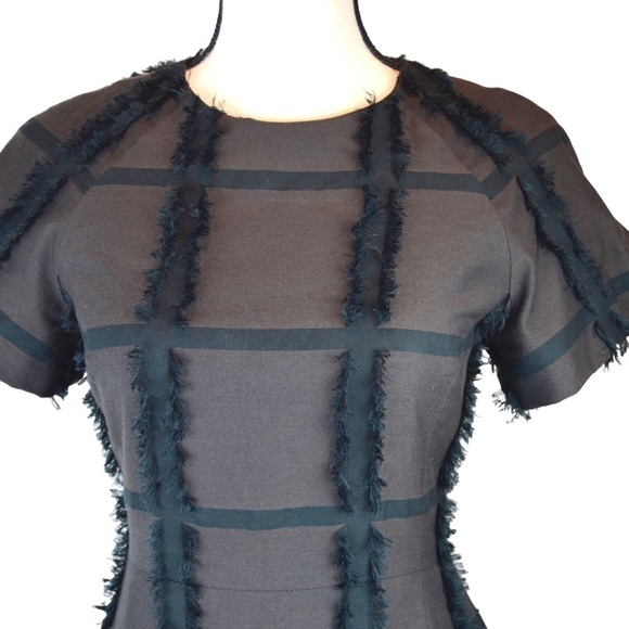 RALLIER Gabriella Mahogany Dress, Windowpane Fringe Design, Size 0 - Picture 3 of 11